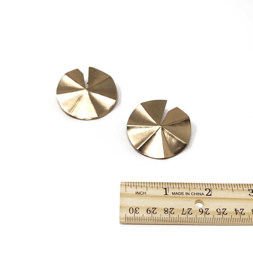 Gold Wavy Disc Earrings - Picture 2 of 2